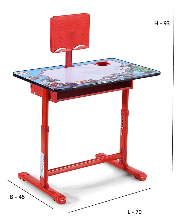 Babyhug Marvel Avenger Height Adjustable Study Table & Chair Set with Storage for Kids - Red| Ergonomic Study Desk for 3 -15 Years Kids| Reading Stand, Cup Holder & Anti-Slip Base