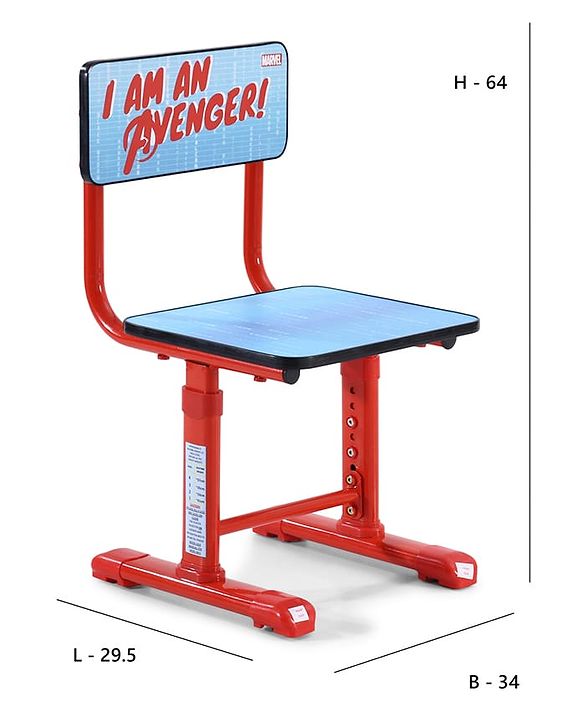 Babyhug Marvel Avenger Height Adjustable Study Table & Chair Set with Storage for Kids - Red| Ergonomic Study Desk for 3 -15 Years Kids| Reading Stand, Cup Holder & Anti-Slip Base