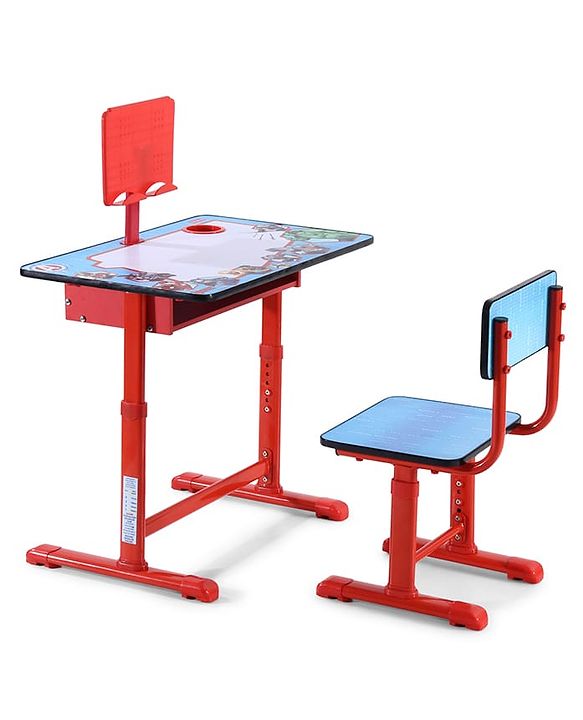 Babyhug Marvel Avenger Height Adjustable Study Table & Chair Set with Storage for Kids - Red| Ergonomic Study Desk for 3 -15 Years Kids| Reading Stand, Cup Holder & Anti-Slip Base