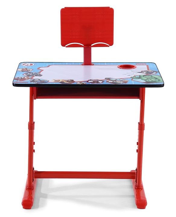 Babyhug Marvel Avenger Height Adjustable Study Table & Chair Set with Storage for Kids - Red| Ergonomic Study Desk for 3 -15 Years Kids| Reading Stand, Cup Holder & Anti-Slip Base
