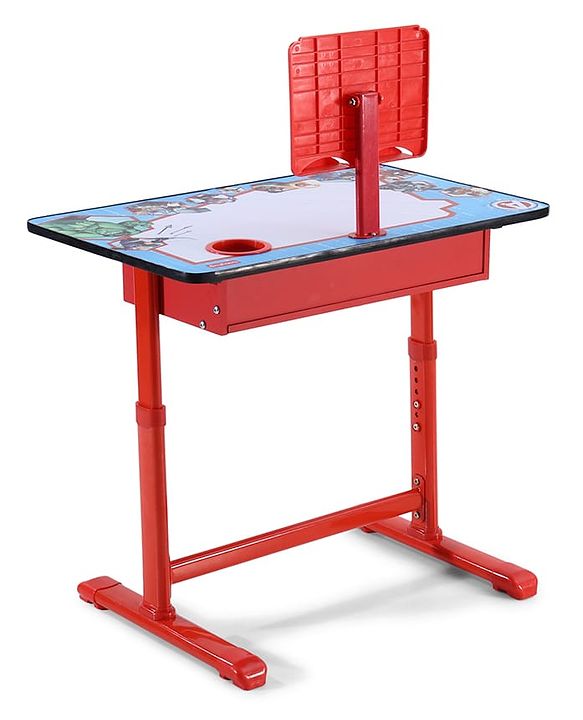 Babyhug Marvel Avenger Height Adjustable Study Table & Chair Set with Storage for Kids - Red| Ergonomic Study Desk for 3 -15 Years Kids| Reading Stand, Cup Holder & Anti-Slip Base