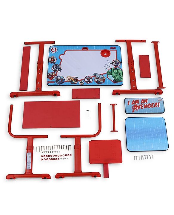 Babyhug Marvel Avenger Height Adjustable Study Table & Chair Set with Storage for Kids - Red| Ergonomic Study Desk for 3 -15 Years Kids| Reading Stand, Cup Holder & Anti-Slip Base