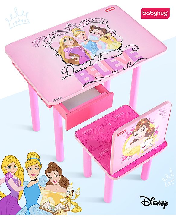 Babyhug Princess Multipurpose Study Table with 1 Chair  Pink| Art & Craft Table| Dining Table| Easy to Assemble| Sturdy Construct| Storage Draw| Chair with Backrest