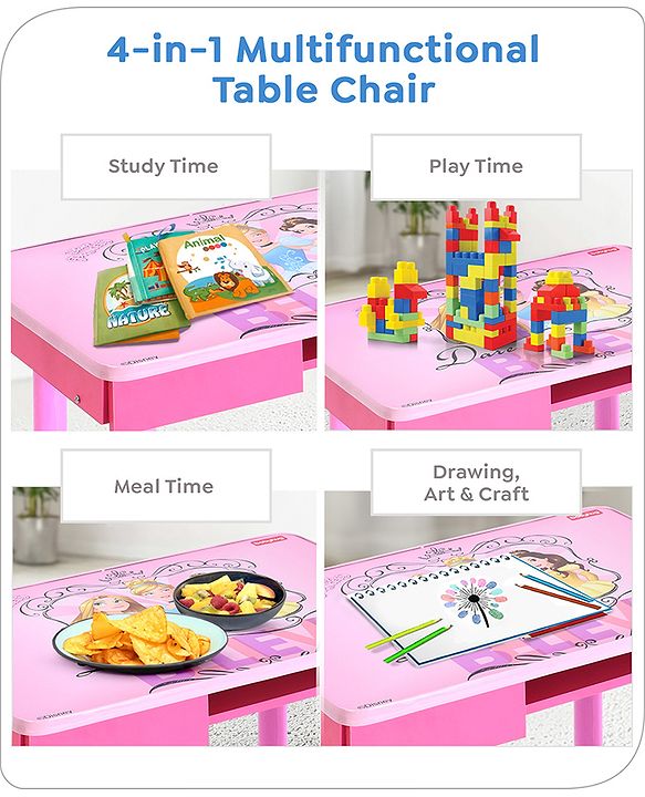 Babyhug Princess Multipurpose Study Table with 1 Chair  Pink| Art & Craft Table| Dining Table| Easy to Assemble| Sturdy Construct| Storage Draw| Chair with Backrest