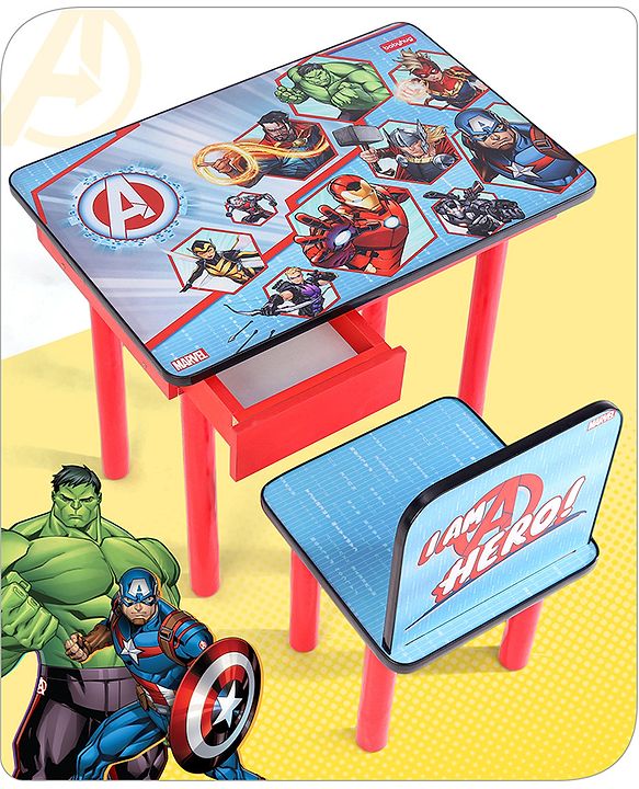 Babyhug Marvel Avengers Multipurpose Study Table with 1 Chair - Red| Art & Craft Table| Dining Table| Easy to Assemble| Sturdy Construct| Storage Draw| Chair with Backrest