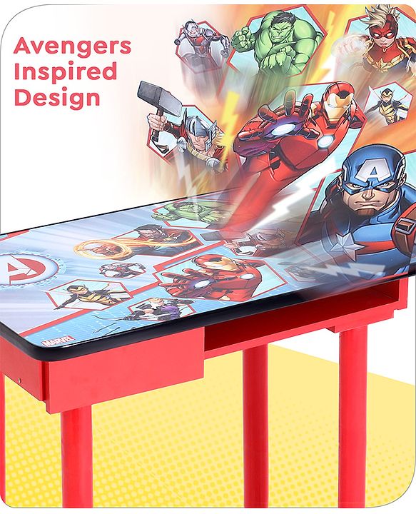 Babyhug Marvel Avengers Multipurpose Study Table with 1 Chair - Red| Art & Craft Table| Dining Table| Easy to Assemble| Sturdy Construct| Storage Draw| Chair with Backrest