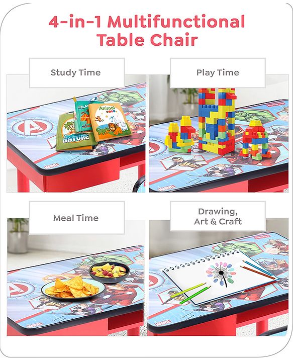 Babyhug Marvel Avengers Multipurpose Study Table with 1 Chair - Red| Art & Craft Table| Dining Table| Easy to Assemble| Sturdy Construct| Storage Draw| Chair with Backrest