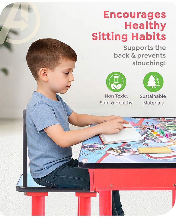 Babyhug Marvel Avengers Multipurpose Study Table with 1 Chair - Red| Art & Craft Table| Dining Table| Easy to Assemble| Sturdy Construct| Storage Draw| Chair with Backrest