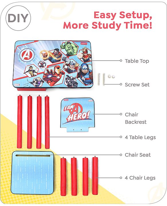 Babyhug Marvel Avengers Multipurpose Study Table with 1 Chair - Red| Art & Craft Table| Dining Table| Easy to Assemble| Sturdy Construct| Storage Draw| Chair with Backrest