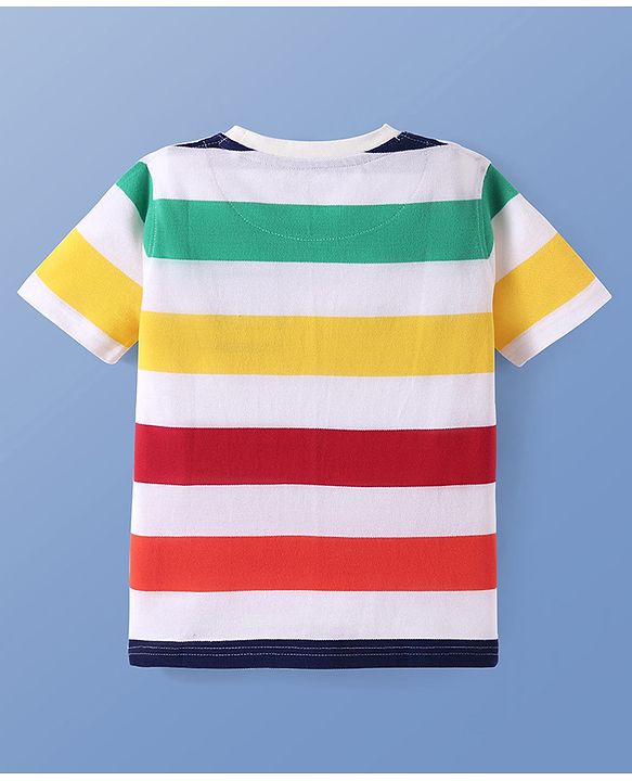 Pine Kids Cotton Knit Half Sleeves T-Shirt with Stripes - White Green Red