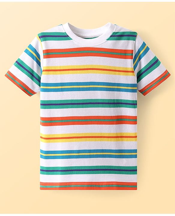 Pine Kids Cotton Knit Half Sleeves Striped T-Shirt - White