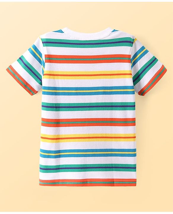 Pine Kids Cotton Knit Half Sleeves Striped T-Shirt - White