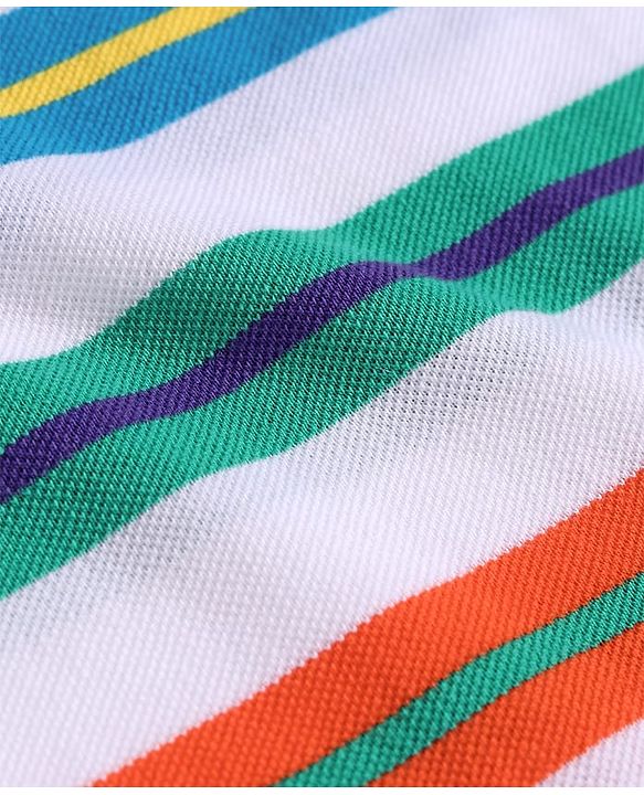 Pine Kids Cotton Knit Half Sleeves Striped T-Shirt - White