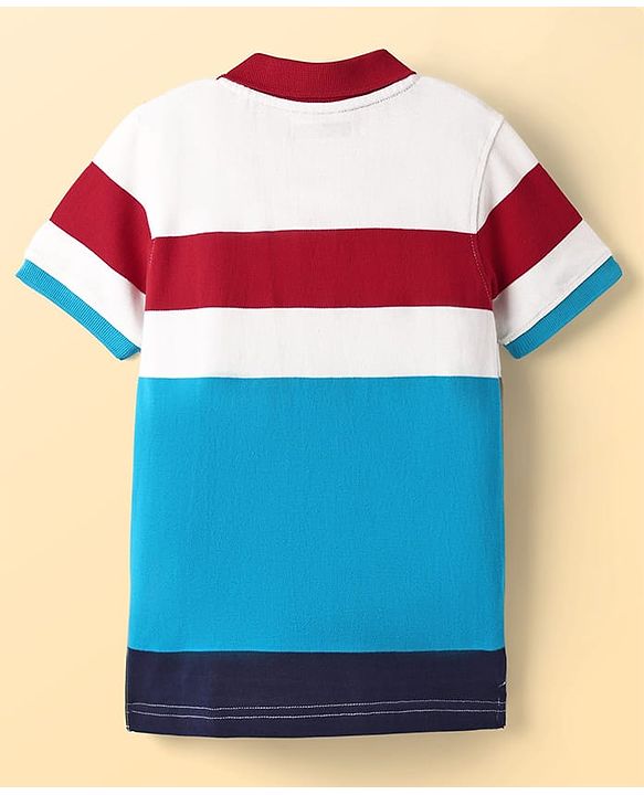 Pine Kids Cotton Knit Half Sleeves Striped Polo T-Shirt - Multicolor