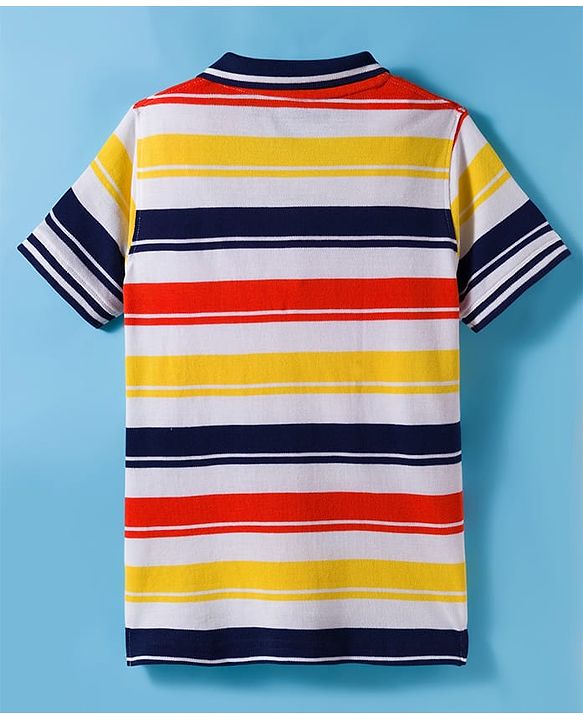 Pine Kids Cotton Knit Half Sleeves Striped Polo T-Shirt - Multicolor