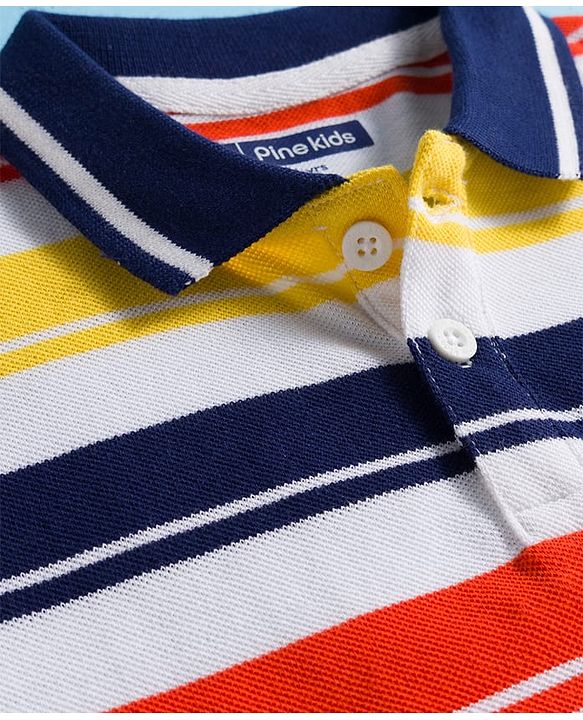 Pine Kids Cotton Knit Half Sleeves Striped Polo T-Shirt - Multicolor