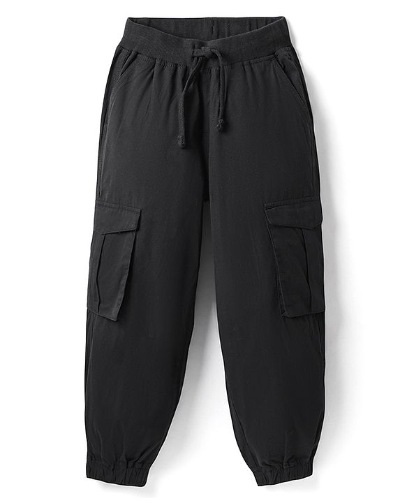 Pine Kids Cotton Elastane Woven Full Length Trouser With Cargo Pockets - Black