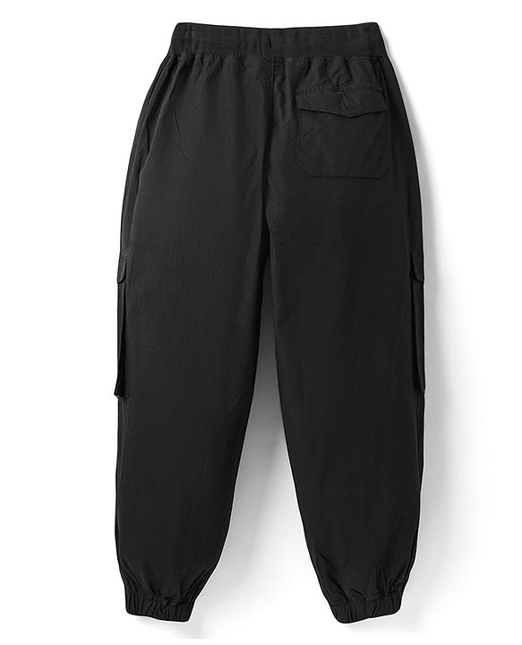 Pine Kids Cotton Elastane Woven Full Length Trouser With Cargo Pockets - Black