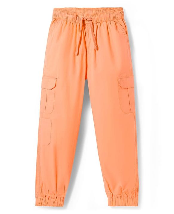Pine Kids Cotton Elastane Knit Full Length Trouser With Cargo Pockets - Orange