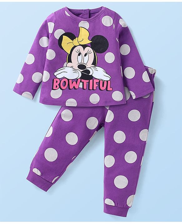Babyhug Disney Single Jersey Knit Full Sleeves Night Suit With Minnie Mouse Graphics -  Purple