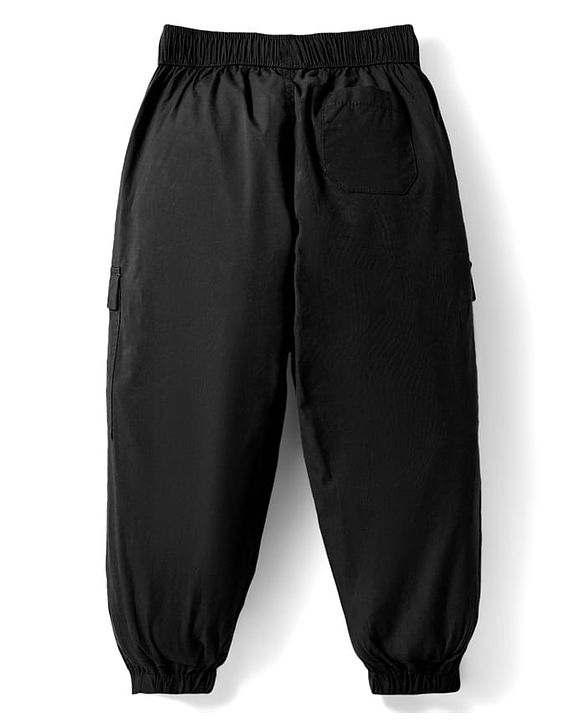 Pine Kids Cotton Elastane Woven Full Length Trouser with Cargo Pocket & Patch Detailing - Black