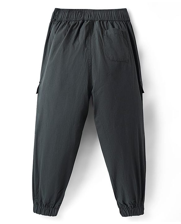 Pine Kids Cotton Elastane Woven Full Length Trouser with Cargo Pocket & Patch Detailing - Black