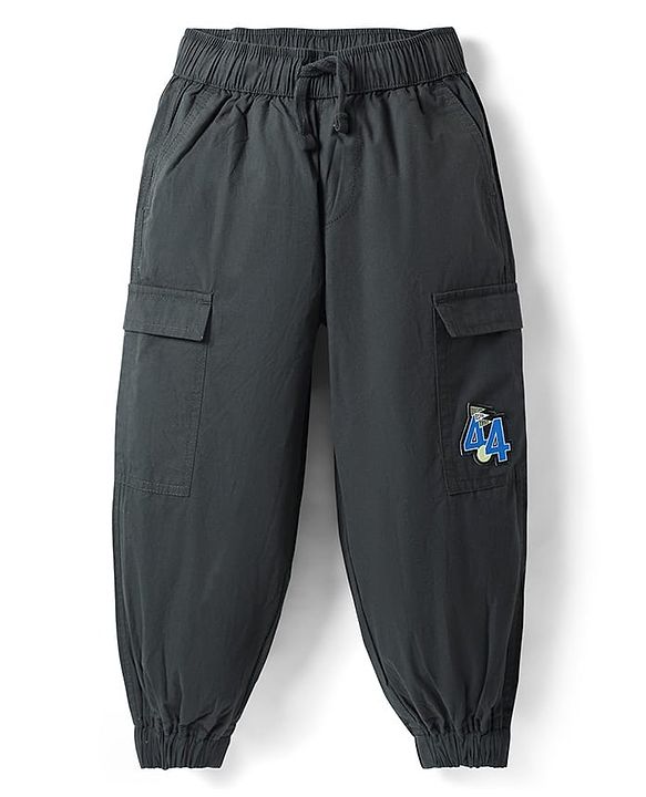 Pine Kids Cotton Elastane Woven Full Length Trouser with Cargo Pocket & Patch Detailing - Black