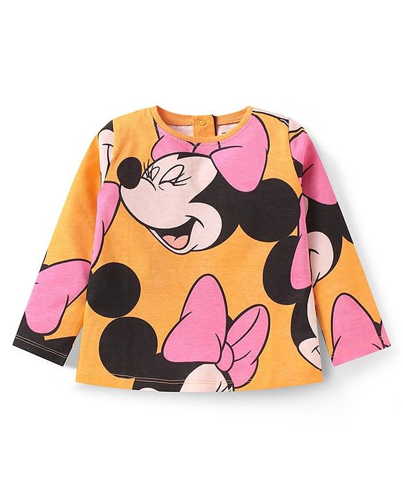 Babyhug Disney Single Jersey Knit Full Sleeves Night Suit with Minnie Mouse Graphics - Orange