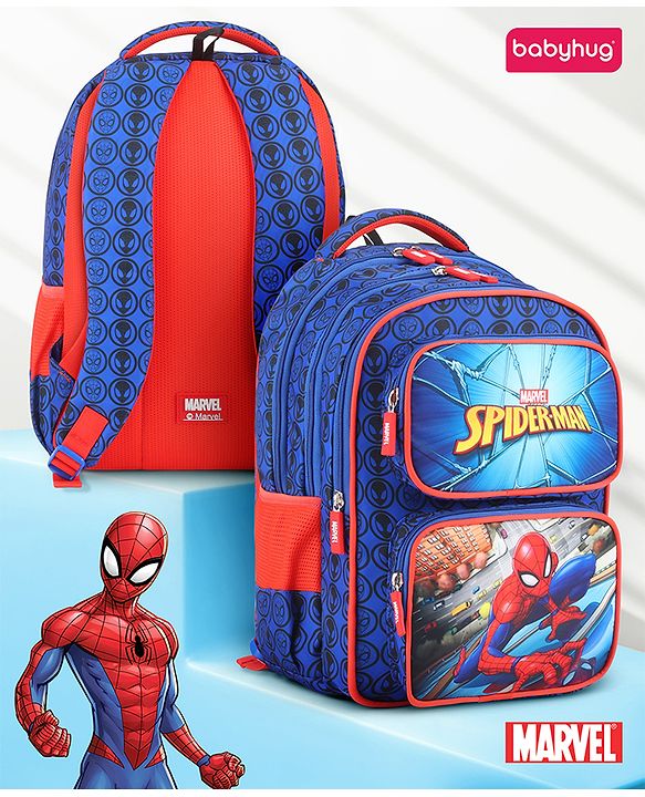 Babyhug Marvel Spiderman School Backpack Blue - Height  15.8 Inches(Backstrap Print May Vary)