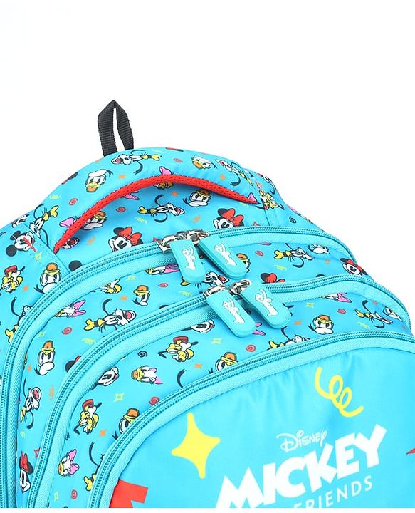 Babyhug Disney Mickey Mouse School Backpack|2 Main Compartments, 2 Front Pockets, 2 side Bottle Pockets|Water Resistant|Long lasting and Durable Zippers | Comfortable back cushioning | For School, Travel and Outdoors|Blue- 15.8 inches
