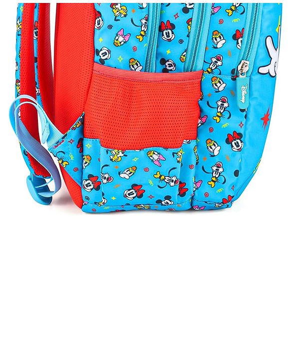 Babyhug Disney Mickey Mouse School Backpack|2 Main Compartments, 2 Front Pockets, 2 side Bottle Pockets|Water Resistant|Long lasting and Durable Zippers | Comfortable back cushioning | For School, Travel and Outdoors|Blue- 15.8 inches