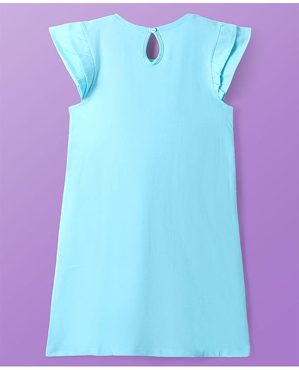 Pine Kids Disney Single Jersey Knit Frill Sleeves Nighty With Elsa & Anna Graphics - Light Blue