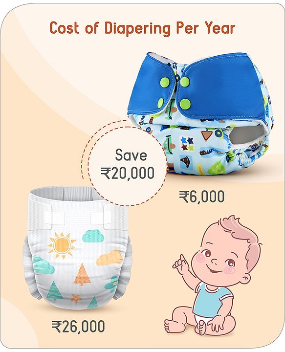 Babyhug Reusable Cloth Diaper with Contrast Flap and without Insert (Shell Only) Pack of 5 Free Size (Color May Vary)