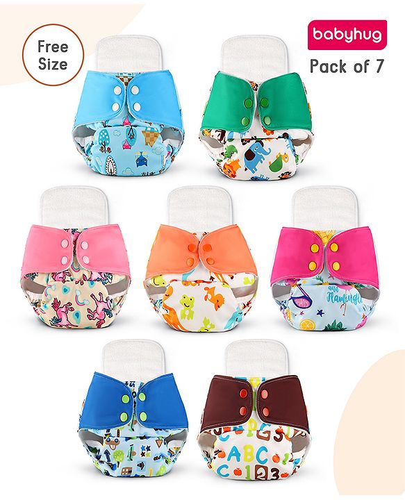 Babyhug Free Size Reusable Cloth Diaper With Inserts & Contrast Flap Pack of 3 - Blue & Brown