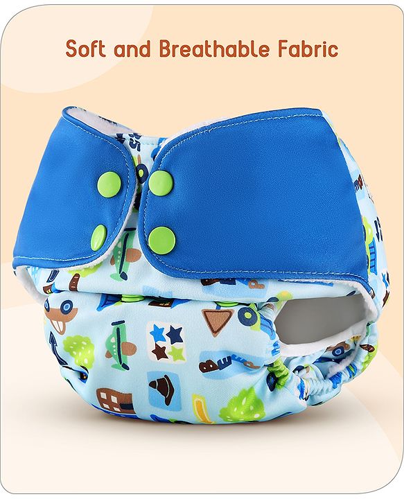 Babyhug Free Size Reusable Cloth Diaper With Inserts & Contrast Flap Pack of 3 - Blue & Brown