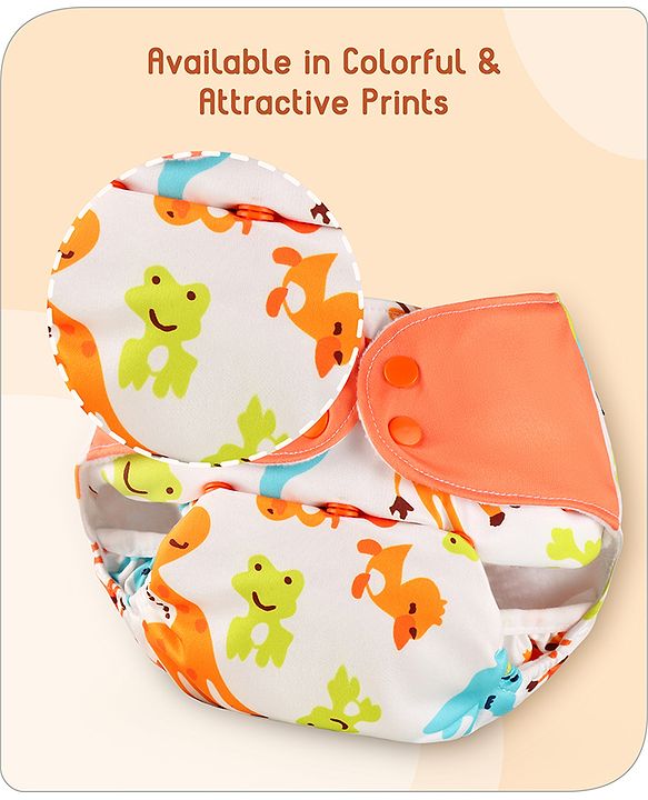 Babyhug Free Size Reusable Cloth Diaper With Inserts & Contrast Flap Pack of 3 - Blue & Brown