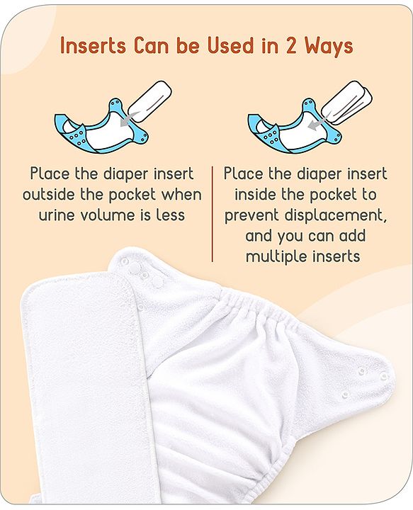 Babyhug Free Size Reusable Cloth Diaper With Inserts & Contrast Flap Pack of 3 - Blue & Brown