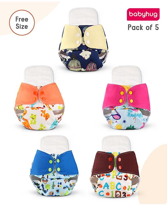 Babyhug Free Size Reusable Cloth Diaper With Inserts & Contrast Flap Pack of 3 - Blue & Brown