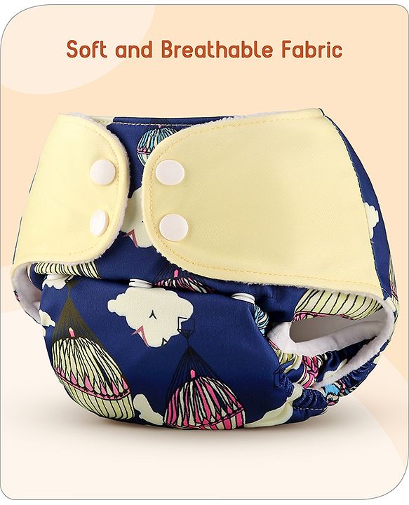 Babyhug Free Size Reusable Cloth Diaper With Inserts & Contrast Flap Pack of 3 - Blue & Brown