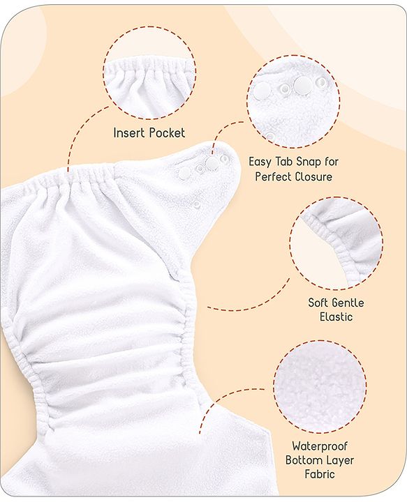 Babyhug Free Size Reusable Cloth Diaper With Inserts & Contrast Flap Pack of 3 - Blue & Brown