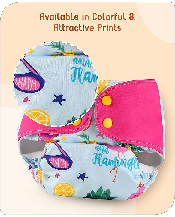 Babyhug Free Size Reusable Cloth Diaper With Inserts & Contrast Flap Pack of 3 - Blue & Brown