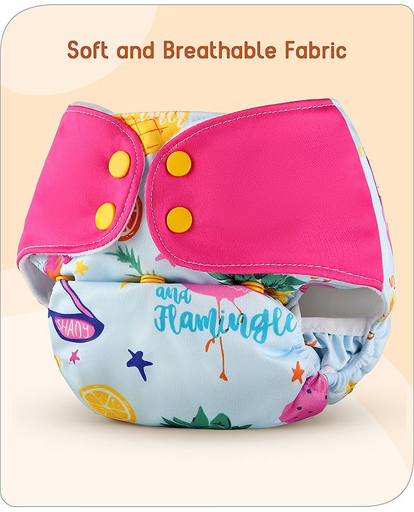 Babyhug Free Size Reusable Cloth Diaper With Inserts & Contrast Flap Pack of 3 - Blue & Brown