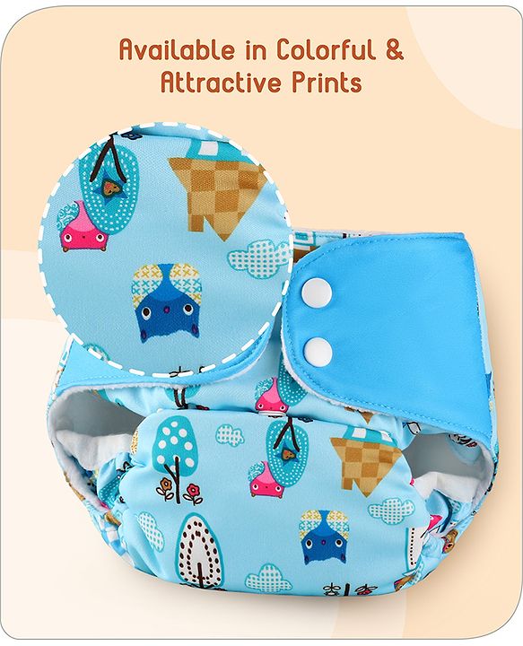 Babyhug Free Size Reusable Cloth Diaper With Inserts & Contrast Flap Pack of 3 - Blue & Brown
