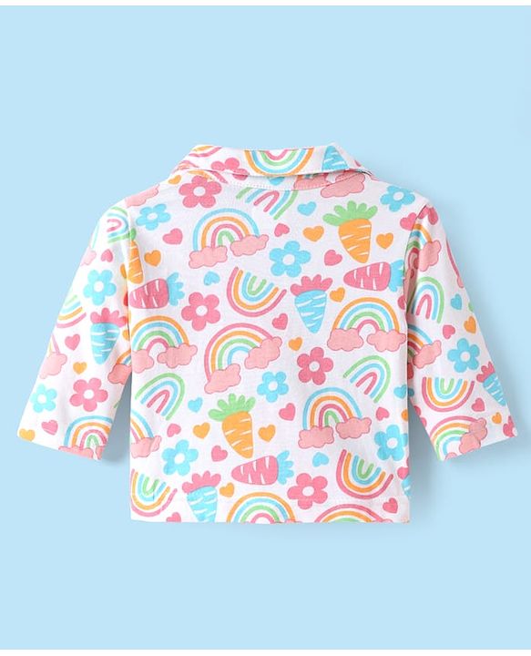 Babyhug Cotton Knit Full Sleeves Co-ords Night Suit with Rainbow & Floral Print - White
