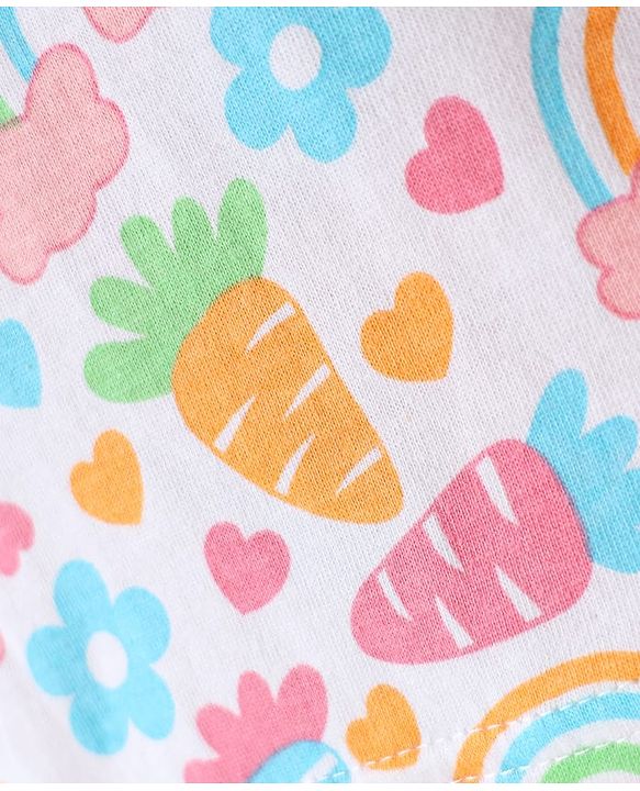 Babyhug Cotton Knit Full Sleeves Co-ords Night Suit with Rainbow & Floral Print - White