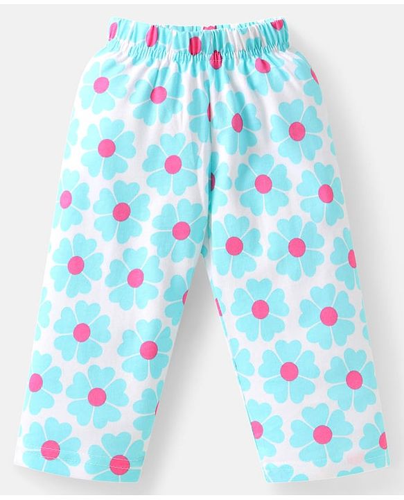 Babyhug Cotton Knit Full Sleeves Co-ords Night Suit with Floral Print - White