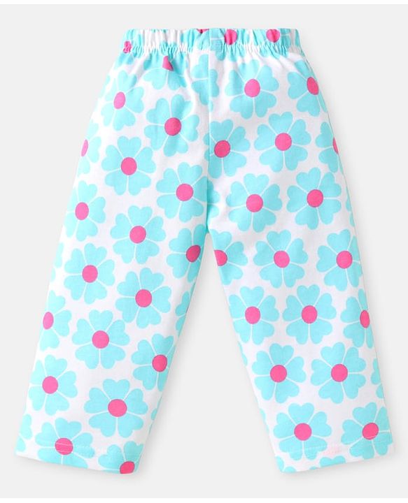 Babyhug Cotton Knit Full Sleeves Co-ords Night Suit with Floral Print - White