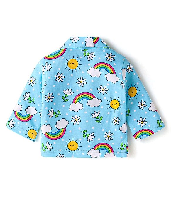 Babyhug Cotton Knit Full Sleeves Night Suit with Floral Print - Light Blue