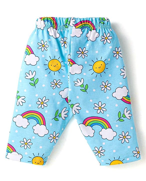 Babyhug Cotton Knit Full Sleeves Night Suit with Floral Print - Light Blue