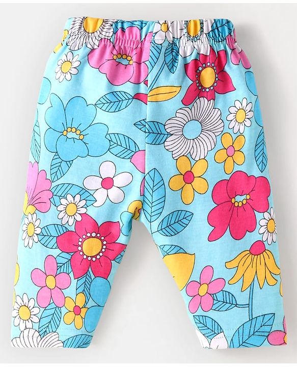 Babyhug Cotton Knit Full Sleeves Night Suit With Floral Print- Light Blue